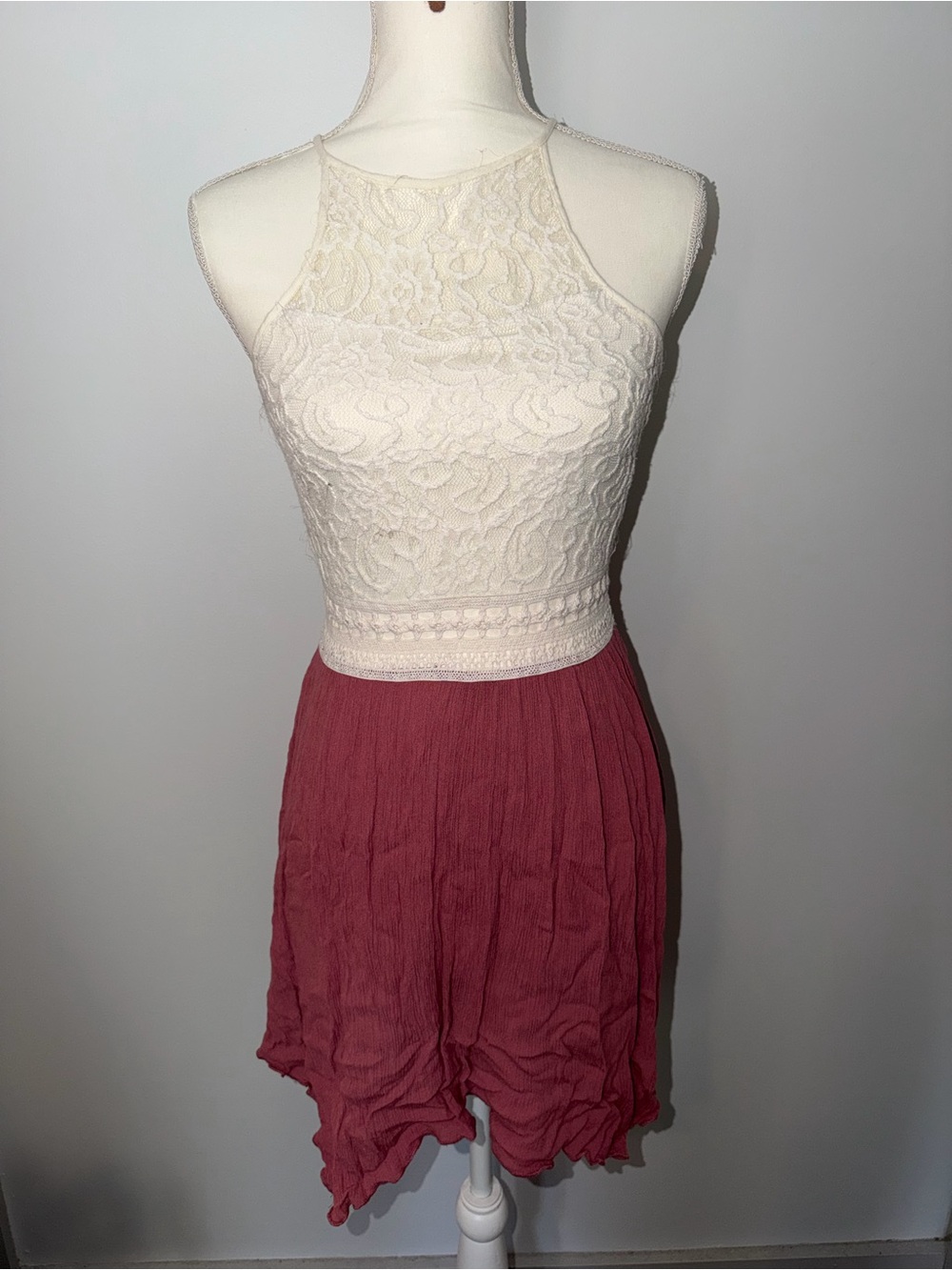 Rue21 Burgundy Bohemian Floral Halter Dress